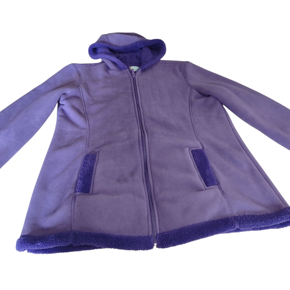Totes Women's Purple Long Sleeve  Fleece Full Zip Up Hooded Jacket Size Large - Picture 5 of 9